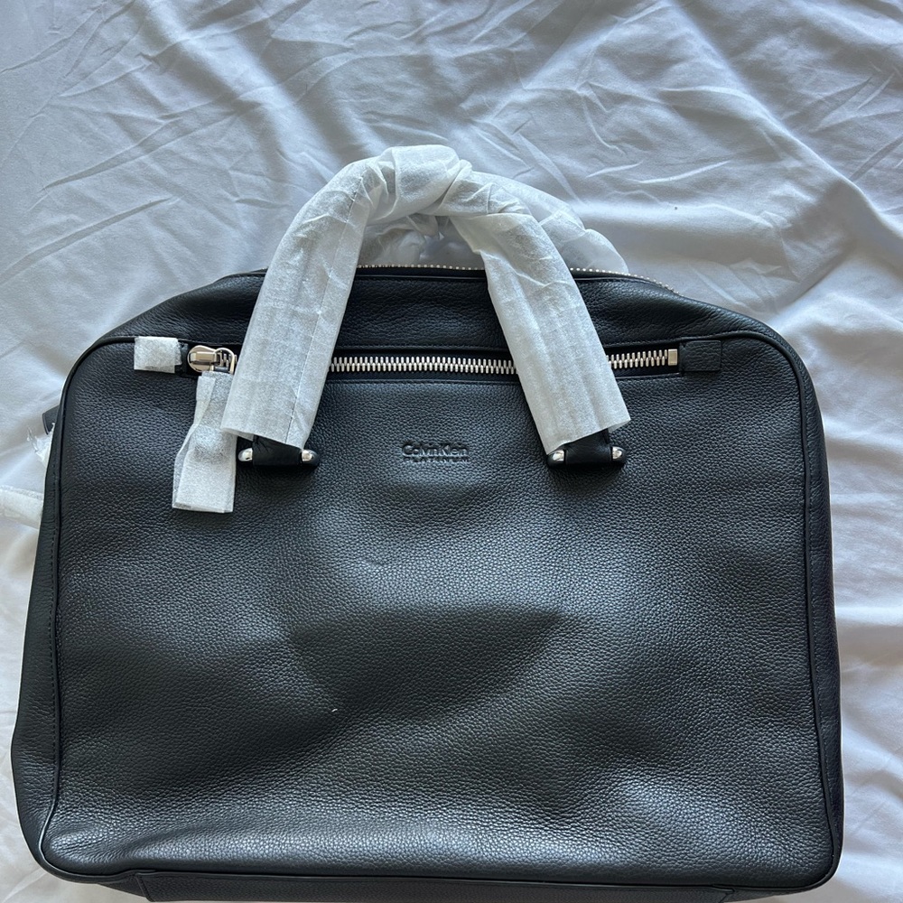 Calvin klein platinum leather briefcase